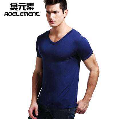 Short-sleeved inner T-shirt, tight V-neck men's vest, comfortable and light base layer, solid color