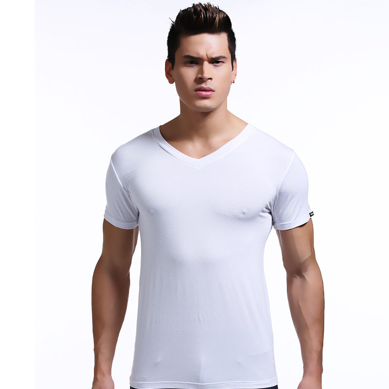 Short-sleeved inner T-shirt, tight V-neck men's vest, comfortable and light base layer, solid color